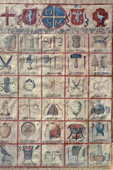 Stemmi di alcune corporazioni della città di Orvieto, XVII secolo; Orvieto, Duomo.